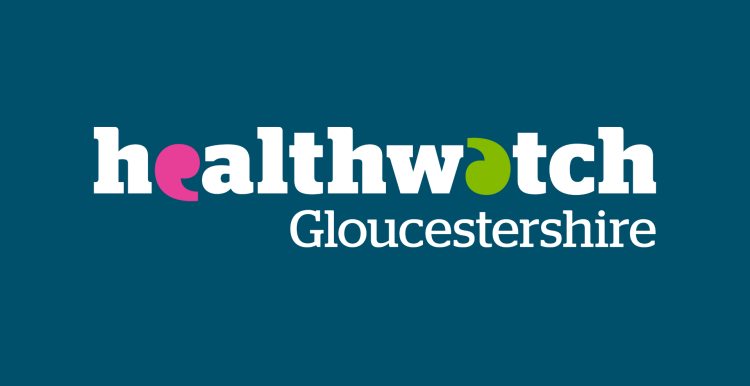 White Healthwatch Gloucestershire logo on a dark blue background.